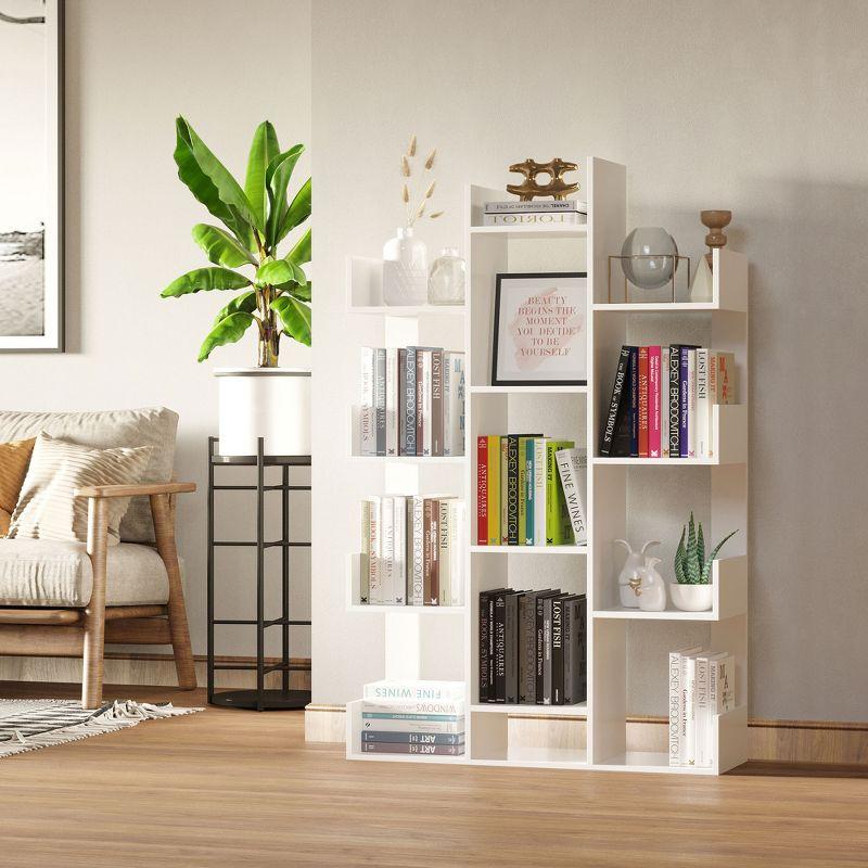 White Modern Tree-Shaped Freestanding Bookcase with 13 Shelves