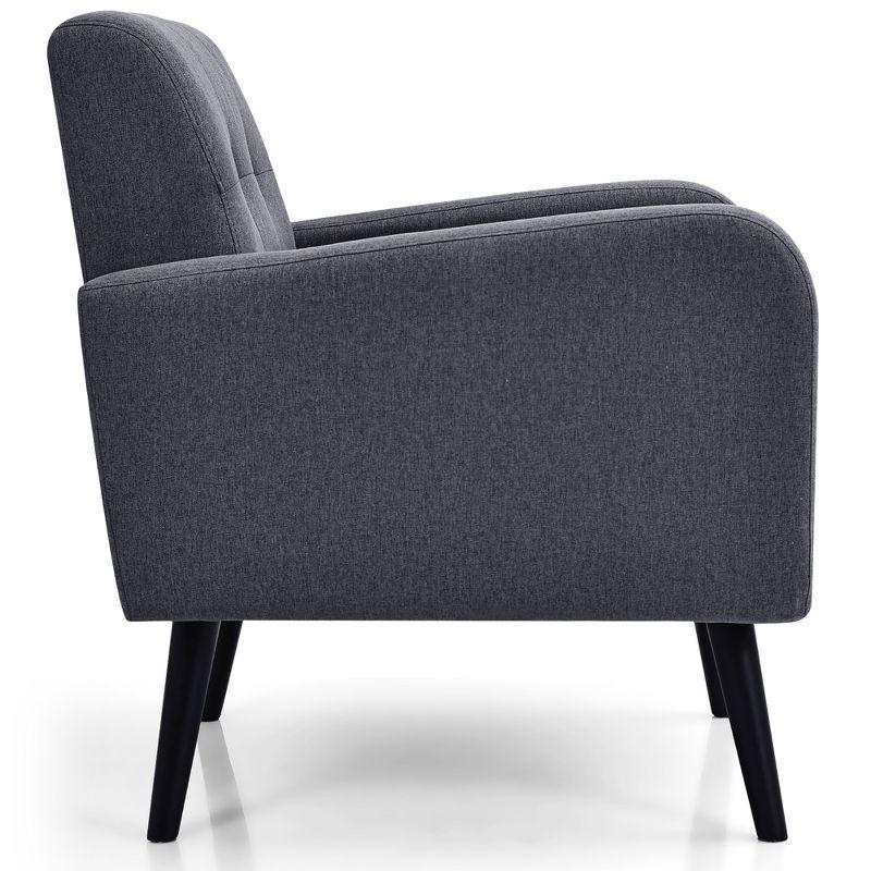 Gray Linen Modern Armchair with Rubber Wood Legs