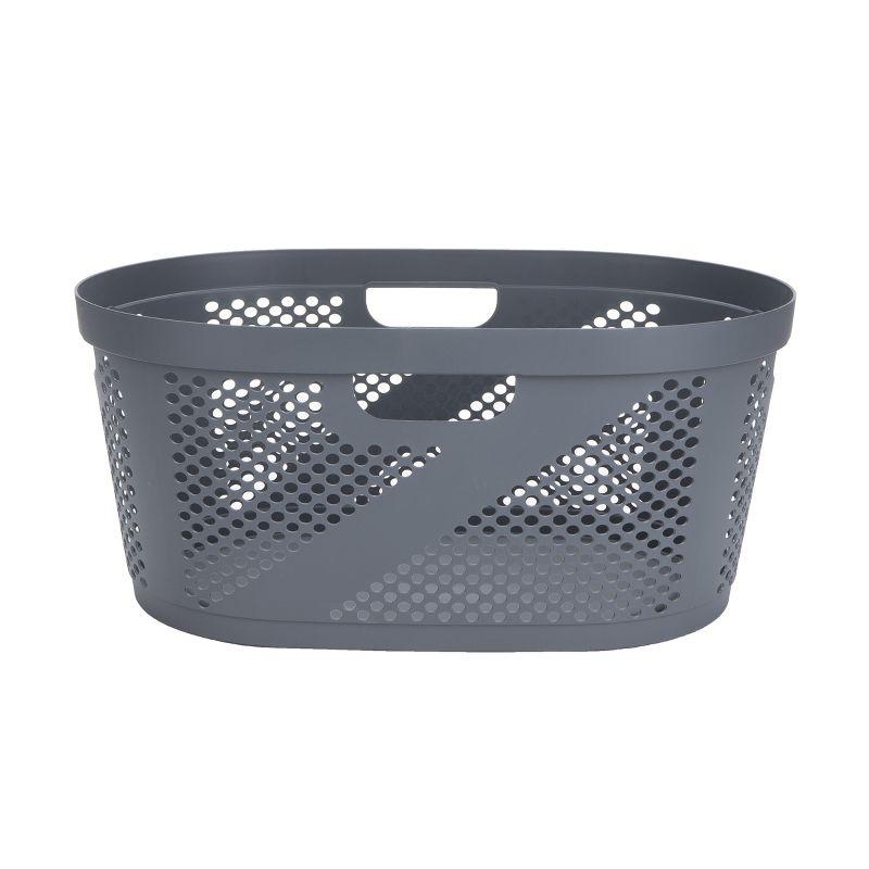 Gray Plastic Wicker Design Collapsible Laundry Hamper with Lid