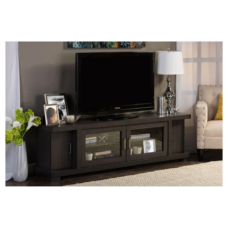 Viveka Wood Cabinet with 2 Glass Doors and 2 Doors TV Stand for TVs up to 75" Dark Brown - Baxton Studio: Mid-Century Modern, No Assembly Required