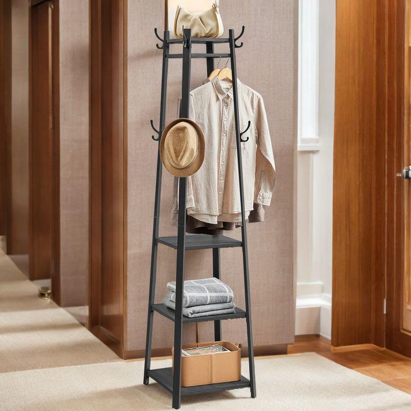 Industrial Style Coat Rack with Shelves and Hooks - Free-Standing Hall Tree for Entryway and Living Room