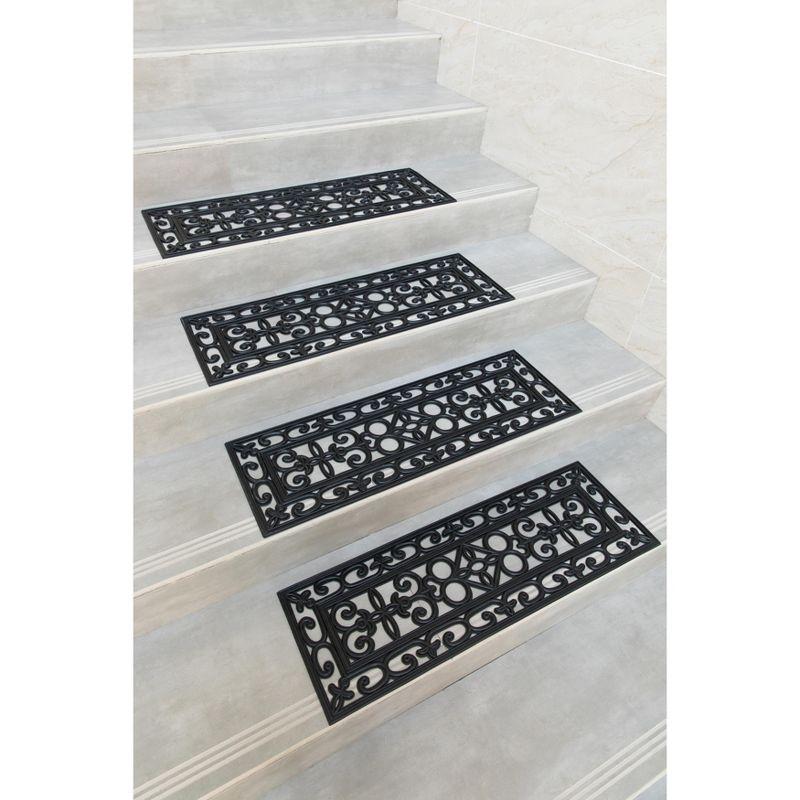 Decorative Scrollwork Design Rubber Stairs Anti-Slip Tread Mat Carpet, Set of 4