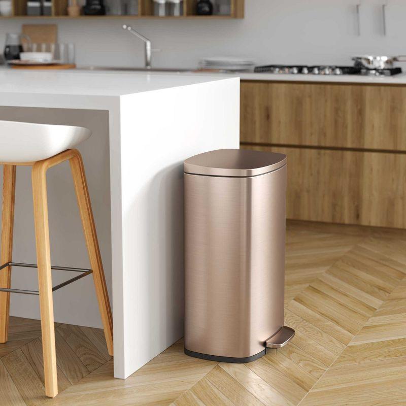 iTouchless SoftStep Step Pedal Kitchen Trash Can with AbsorbX Odor Filter and Removable Inner Bucket 13.2 Gallon Rose Gold Stainless Steel