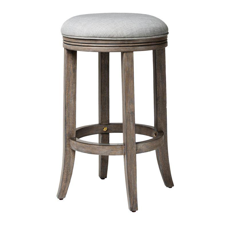 Maven Lane Eva Counter Stool in Reclaimed Oak Finish with Ash Grey Fabric Upholstery