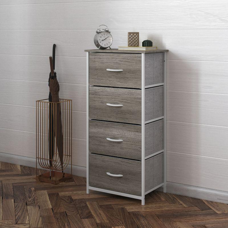 Flash Furniture 4 Drawer Wood Top Cast Iron Frame Vertical Storage Dresser with Easy Pull Fabric Drawers