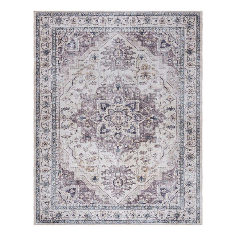 Gertmenian Crystal Print Tiefi Gray Ivory Multi Traditional Medallion Washable Flat Pile Indoor Area Rug