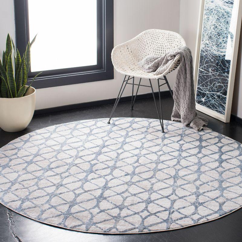 Amelia 9' Round Grey and Blue Geometric Area Rug