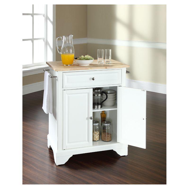 White and Natural Wood Top Kitchen Island Cart with Nickel Hardware