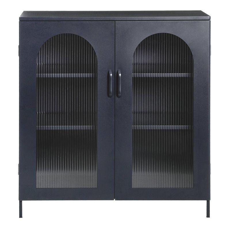 Storied Home Solstice 40" Tall Decorative Accent Cabinet Black: Striated Glass, Metal Frame, 2 Shelves