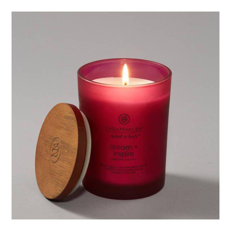 Frosted Glass Dream + Inspire Lidded Jar Candle Burgundy 8.8oz: Essential Oils, Soy Blend - Mind & Body by Chesapeake Bay Candle