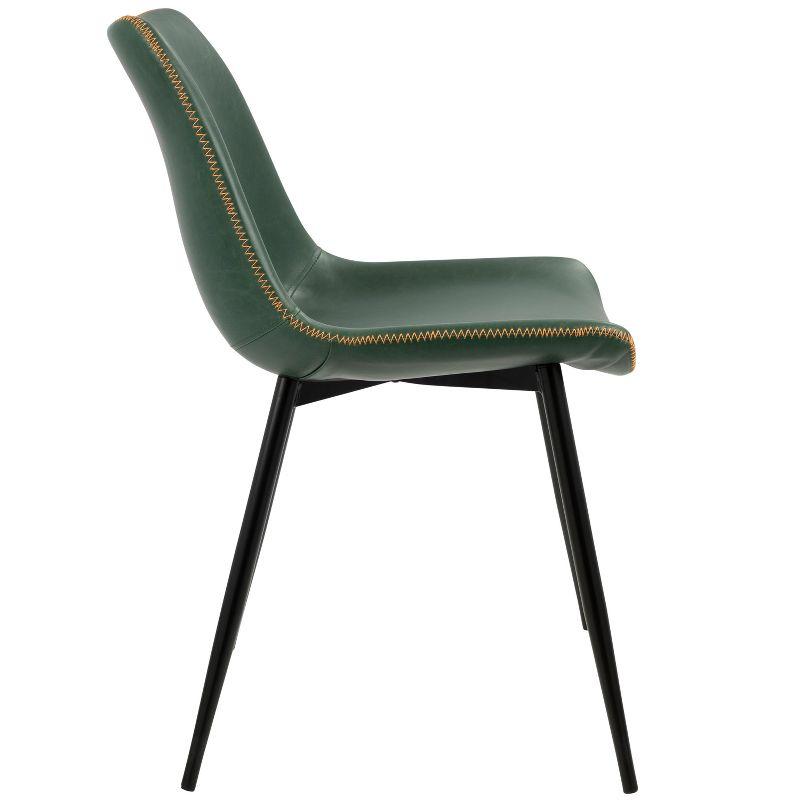 Set of 2 Green Faux Leather Parsons Side Chairs with Metal Legs