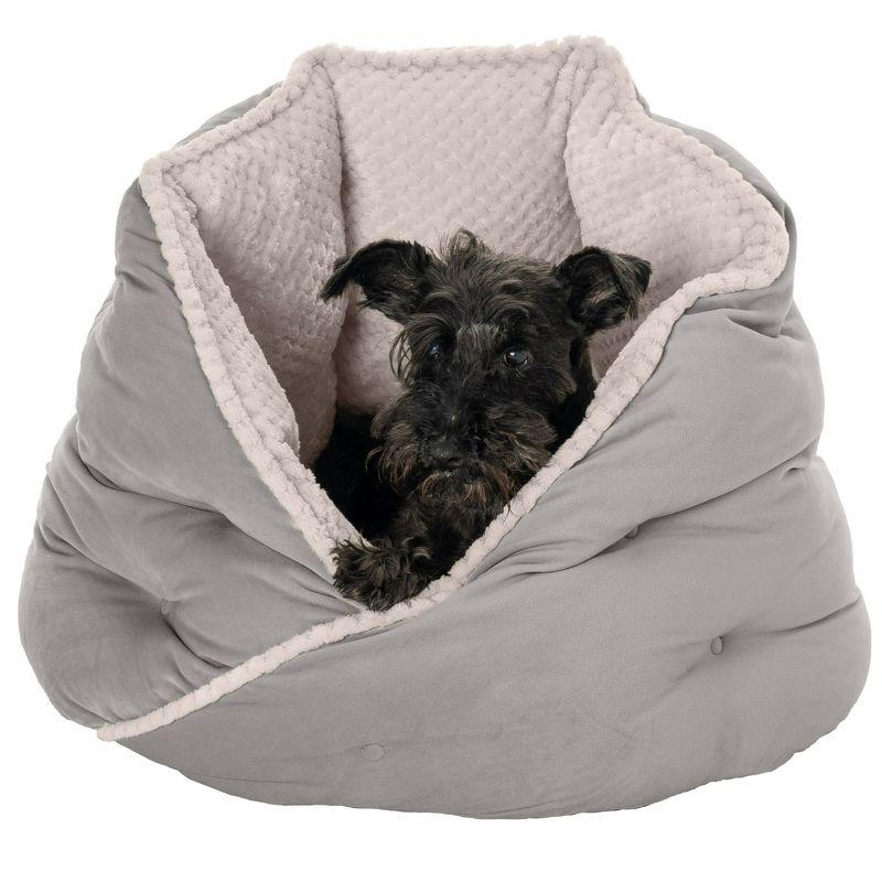 FurHaven Calming Wrap-Around Hug Small Dog and Cat Bed - Medium, Silver Gray