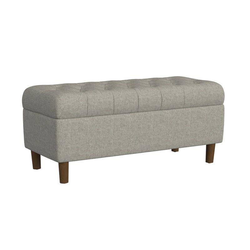 Button Tufted Storage Bench with Cone Wood Legs Gray - HomePop: Hinged Lid, Bedroom Ottoman