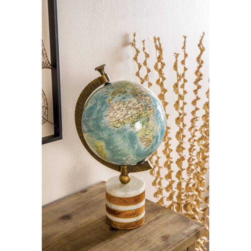 16" Blue and Green Globe with Marble and Wood Base