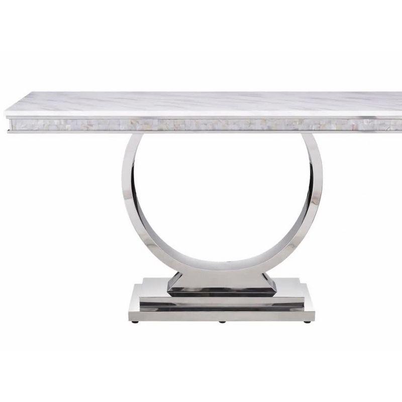 63" Zander Accent Table: Mirrored Silver Stainless Steel Base - Acme Furniture