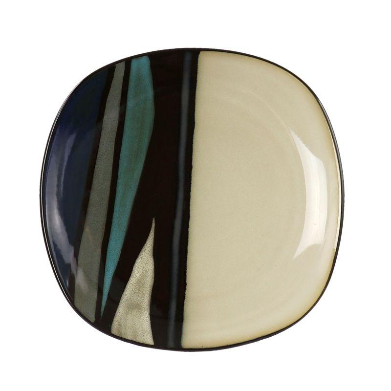 Teal and Black Ceramic Square Dinnerware Set, Service for 4