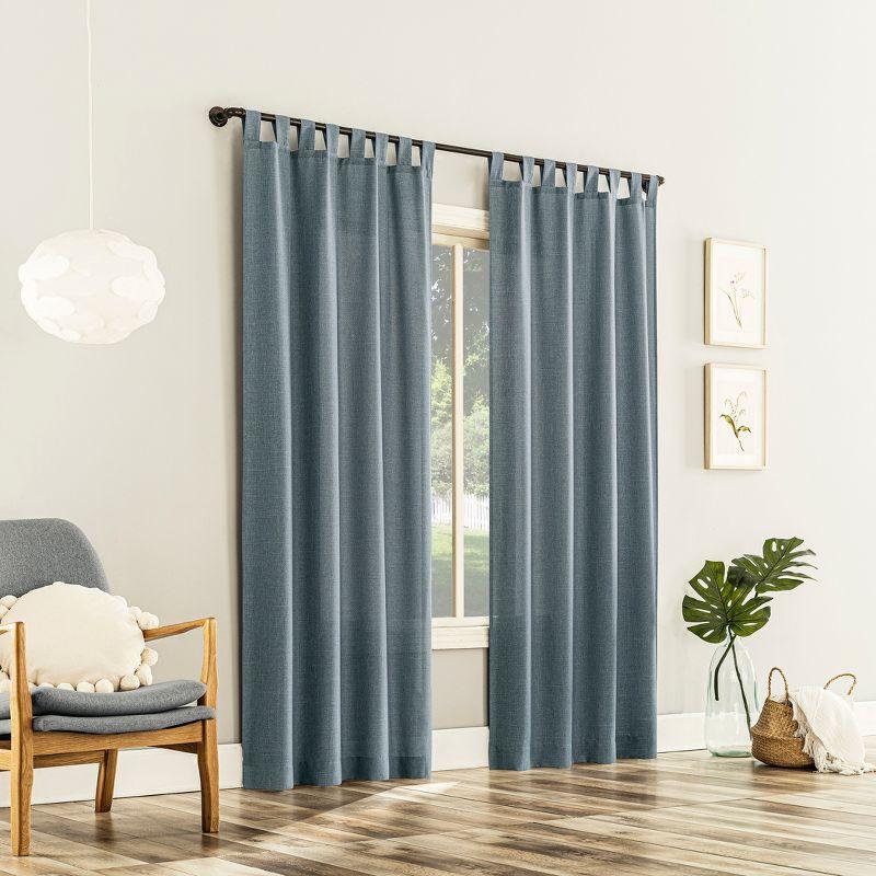 40"x84" No. 918 Light Filtering Semi-Sheer Joshua Heathered Texture Tab Top Curtain Panel Storm Blue: Transitional Decor