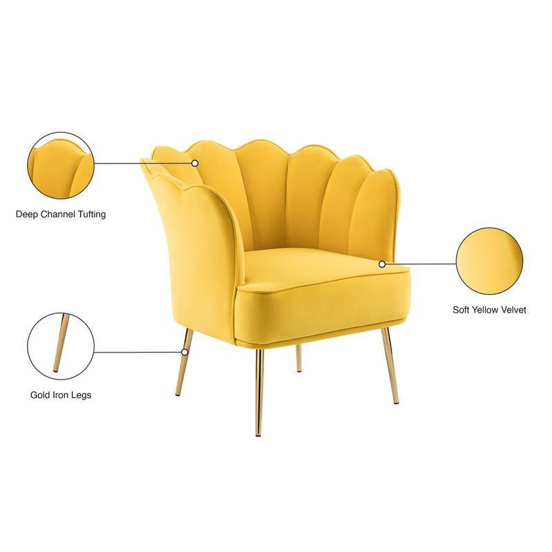 Meridian Furniture Jester Yellow Velvet Accent Chair with Gold Iron Legs