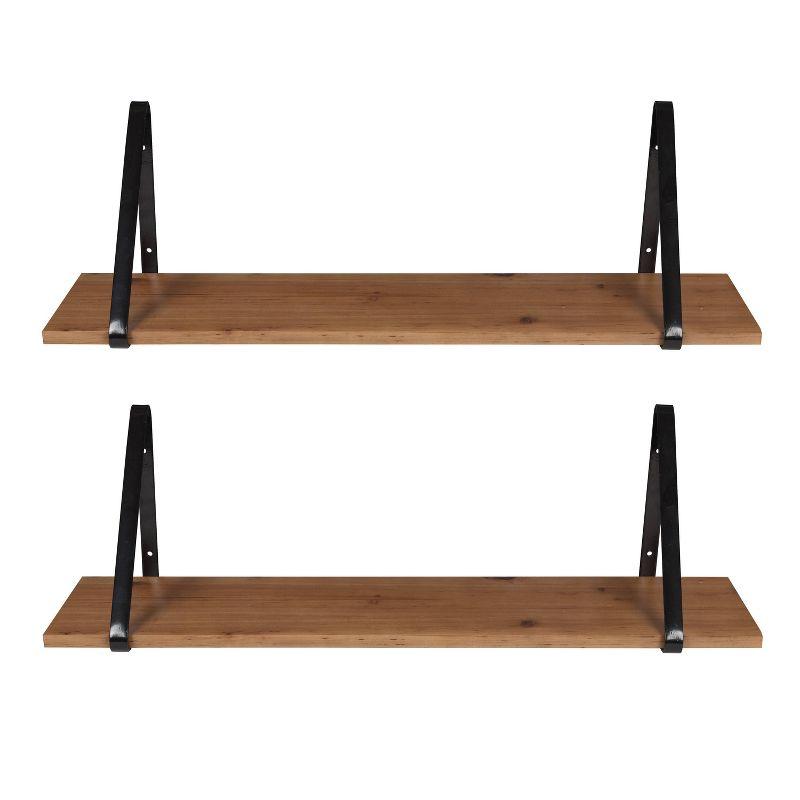 Kate & Laurel All Things Decor 27" x 8.3" 2pc Solomon Wooden Shelf Set Brown/Black: Metal Frame, No Assembly Required