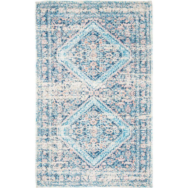 Saffron Blue Turquoise Hand Loomed Cotton Area Rug