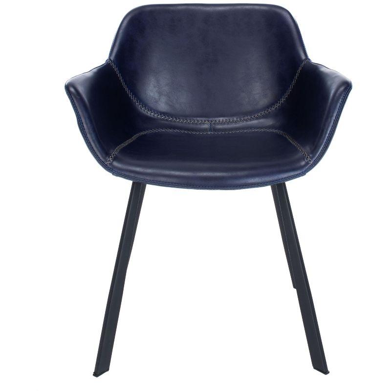 Midnight Blue Faux Leather Upholstered Arm Chair with Wood Legs