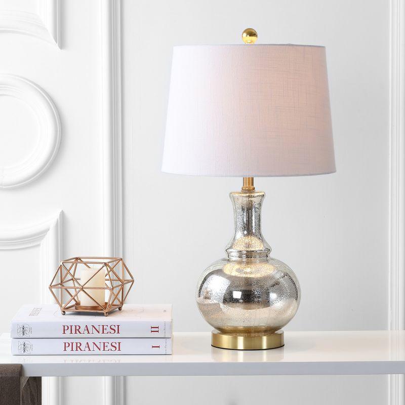 JONATHAN Y Lavelle 25" Glass LED Table Lamp, Mercury Silver/Brass Gold (Set of 2)