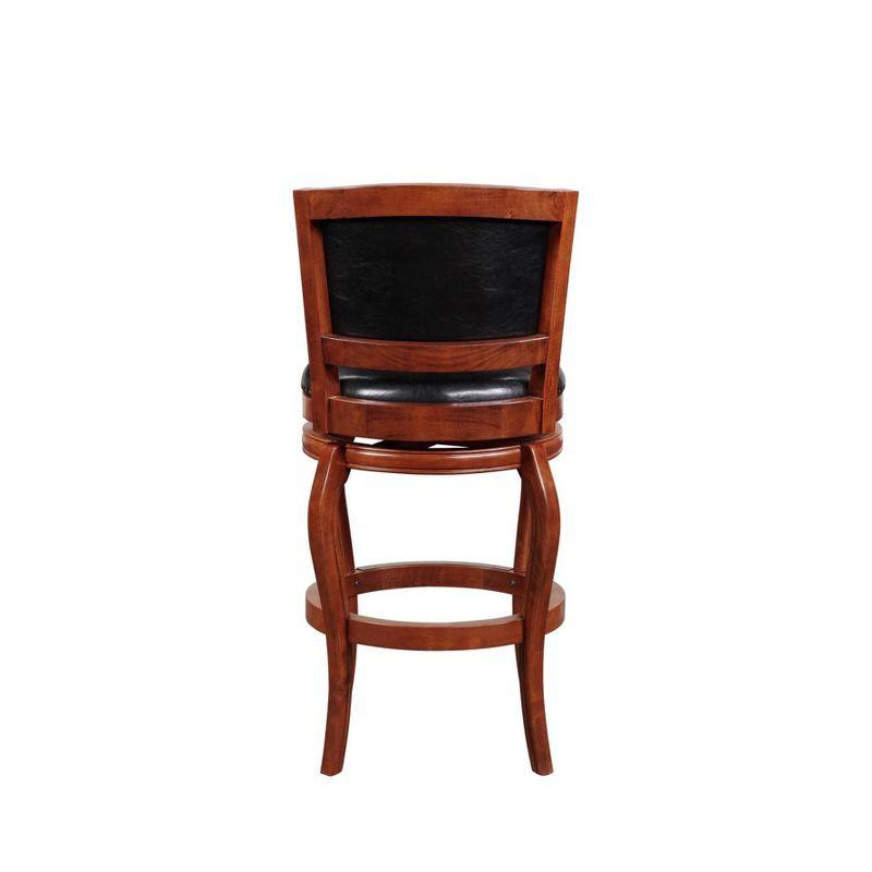 Cherry Hardwood & Black Leather 44.5" Swivel Barstool with Brass Accents