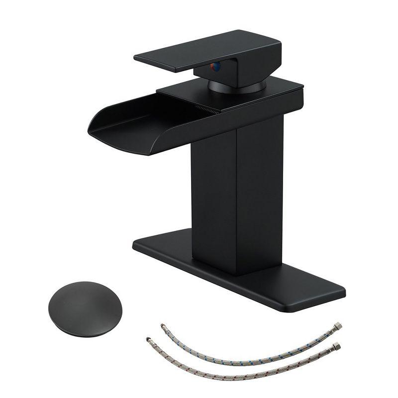 Matte Black Single-Handle Waterfall Bathroom Faucet with Drain Assembly