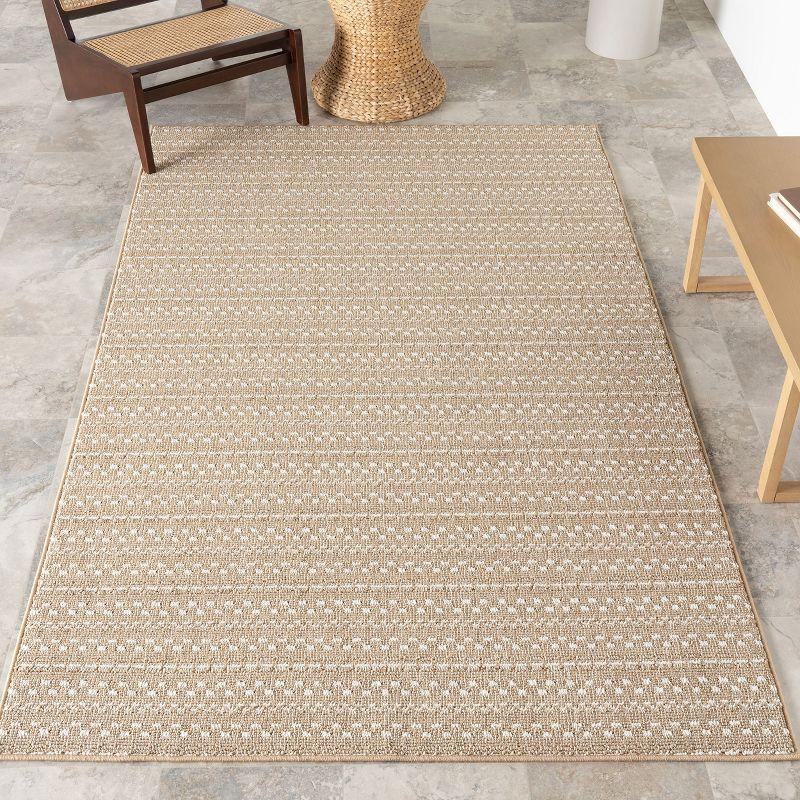 Haylo Neutral Geometric 4' x 6' Synthetic Area Rug