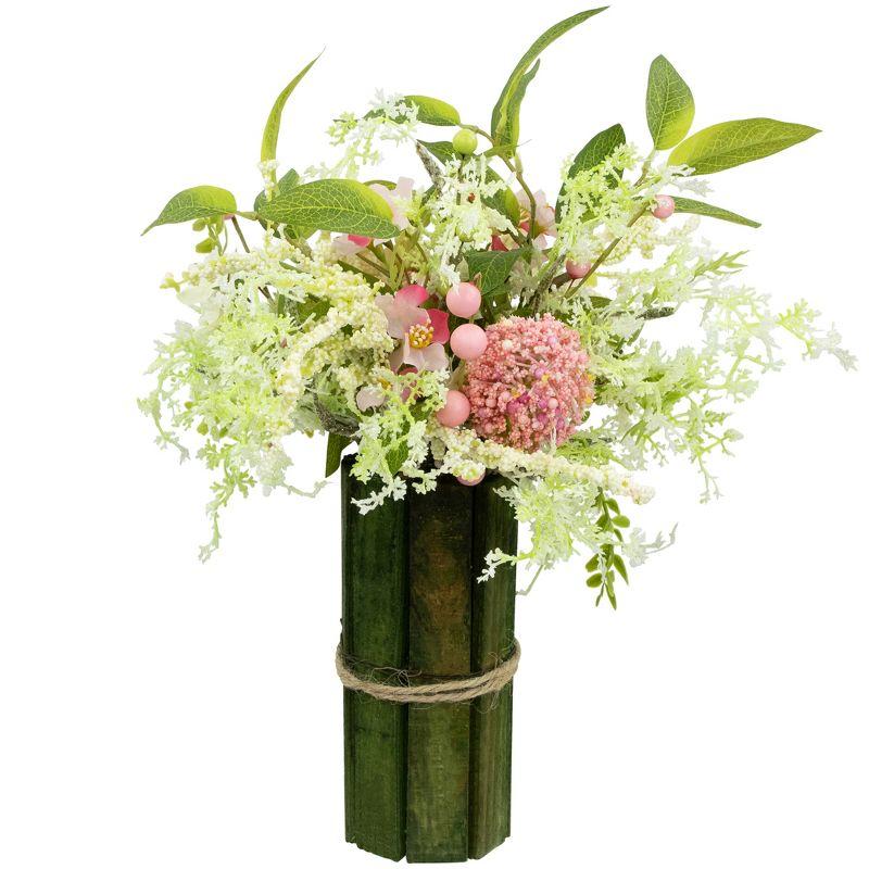 Northlight Hydrangea and Berry Floral Spring Bouquet - 14" - Pink and Green