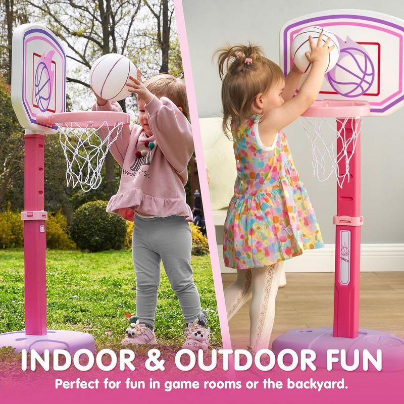 Joyfy Pink Basketball Hoop for Girls Age 1 and Up, Adjustable Basketball Goal with 4 Balls for Kids Indoor Outdoor Play- Easter Birthday Gift for Kids