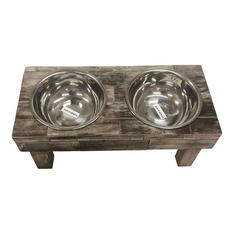 Huntley Pet Berjen Table Elevated Double Bowl Pet Feeder, Brown Wash (Large)