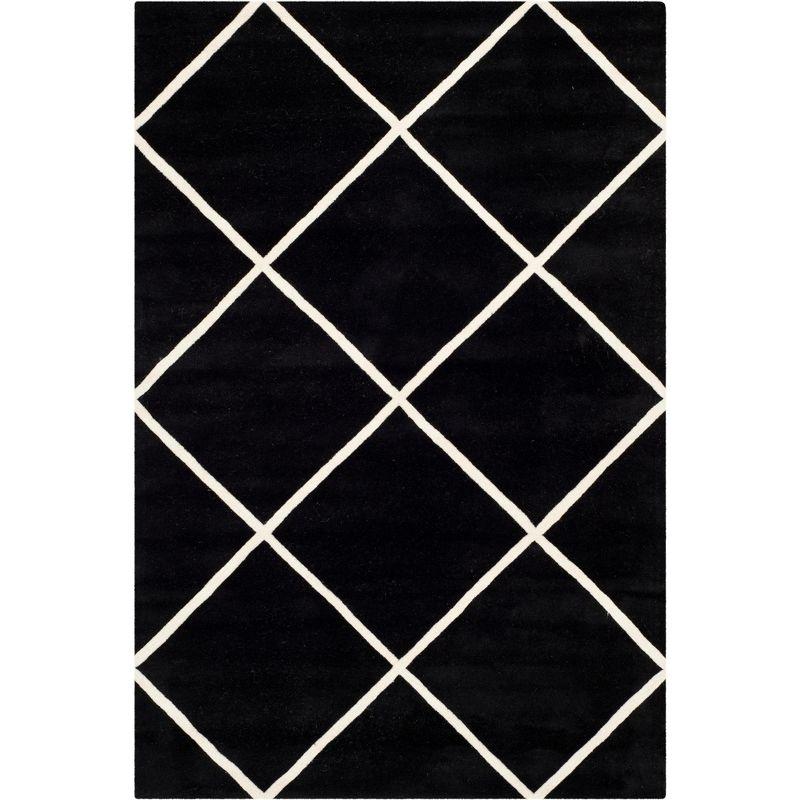 Elegant Diamond Trellis 6' x 9' Black/Ivory Hand-tufted Wool Rug