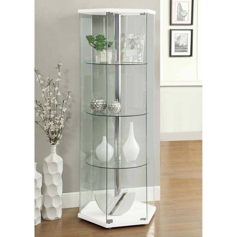 Coaster Zahavah Modern 4 Shelf Hexagon Shaped Glass Curio Cabinet White/Clear