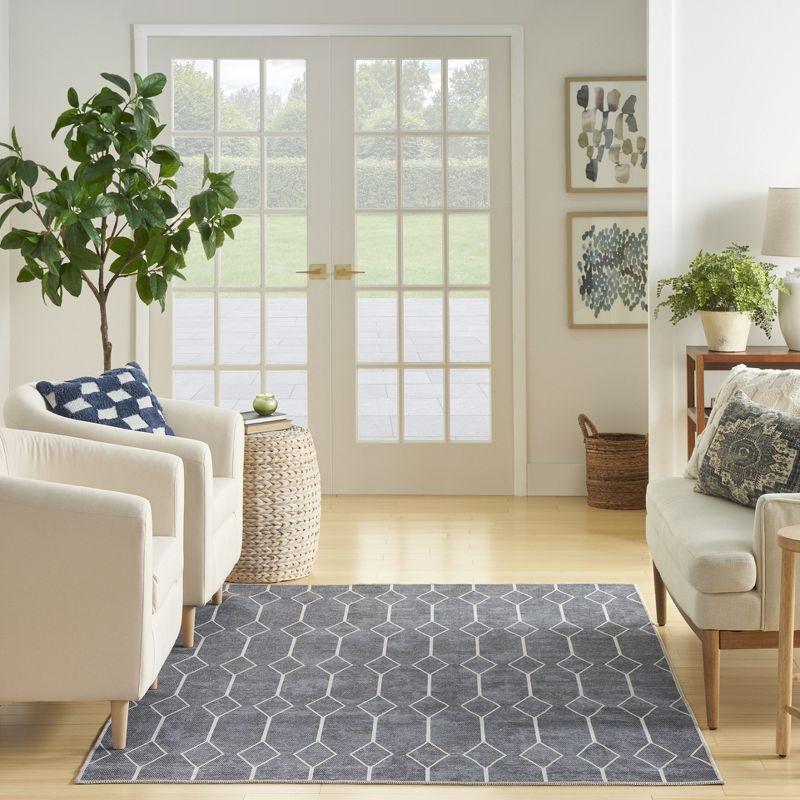 Pymble Geometric Machine Washable Area Rug in Navy Blue