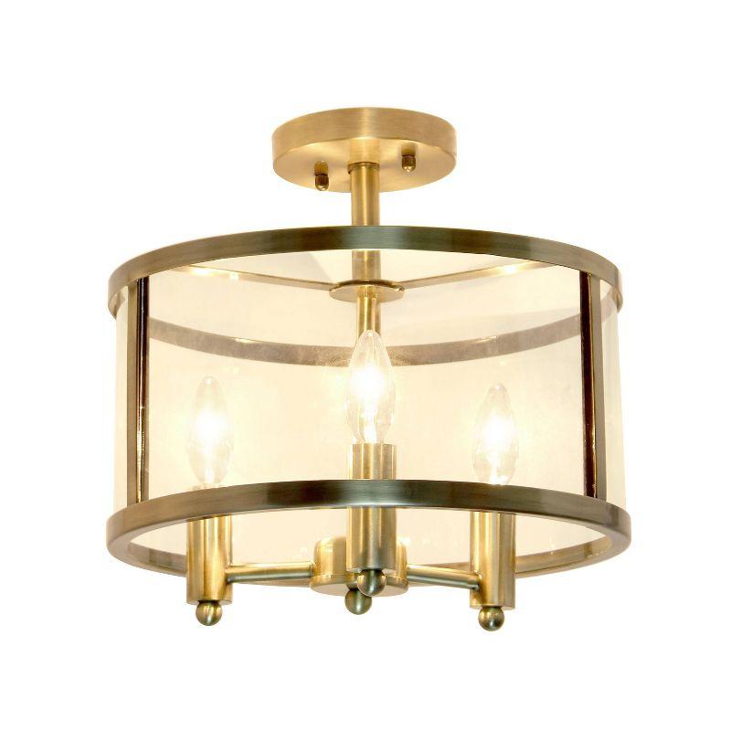 3-Light 13" Industrial Farmhouse Glass/Metallic Accented Semi-flushmount Ceiling Light Brass - Lalia Home: UL Listed, Metal Body, E12 Base