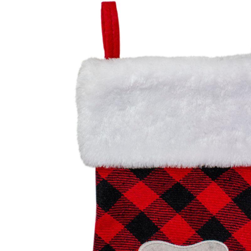 Northlight 15.5" Red and Black Buffalo Plaid Pet Embroidered Christmas Stocking