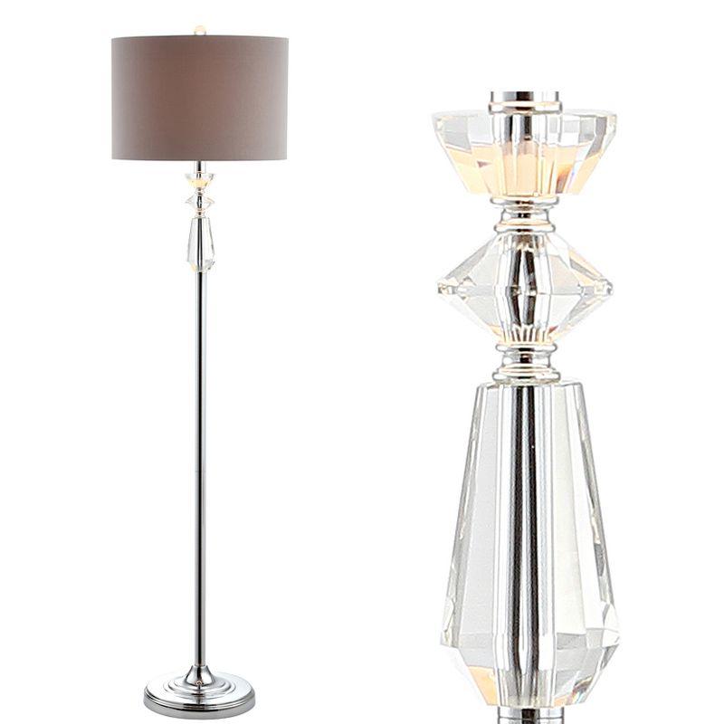 Layla Polished Chrome 59.5" Crystal Floor Lamp with Gray Drum Shade