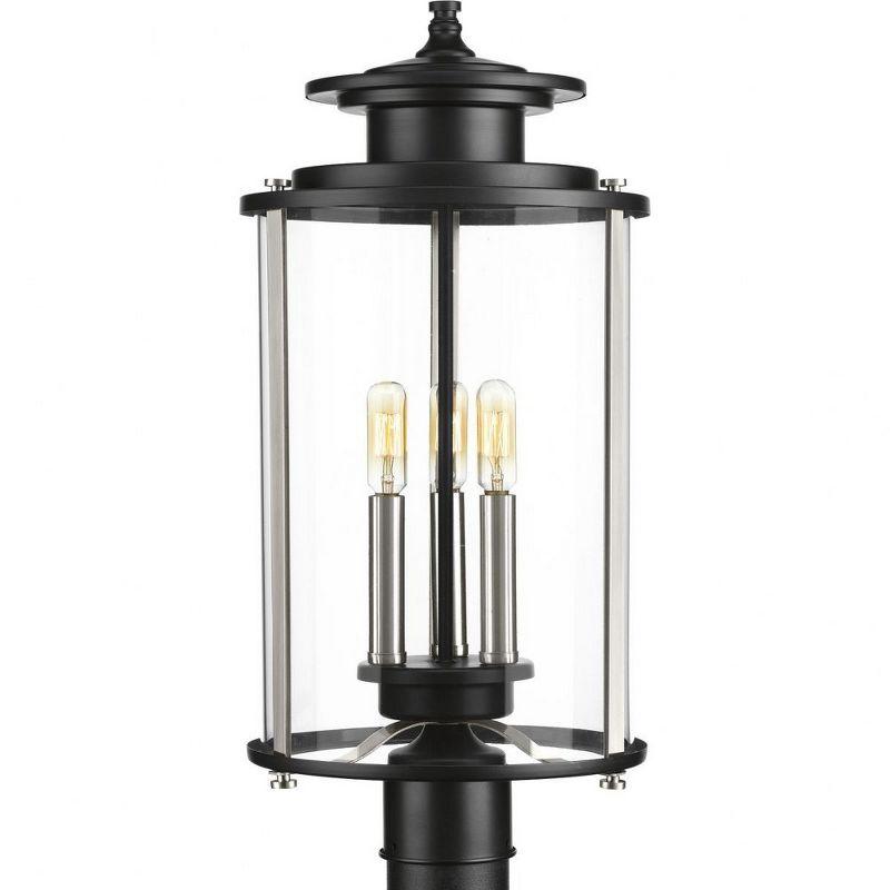Progress Lighting, Squire Collection, 3-Light Post Lantern, Black Finish, Clear Glass Shade