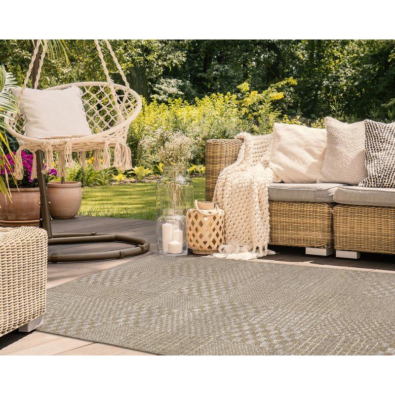 Ivory Flat Woven Square Stain-Resistant Synthetic Rug