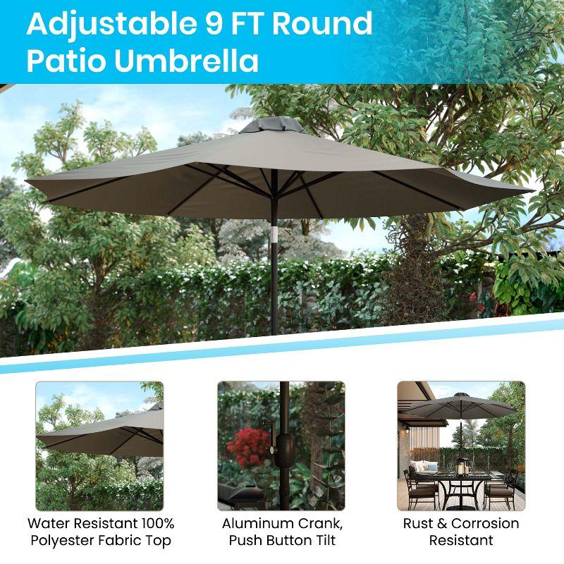 Flash Furniture Gray 9 FT Round Umbrella with 1.5" Diameter Aluminum Pole with Crank and Tilt Function