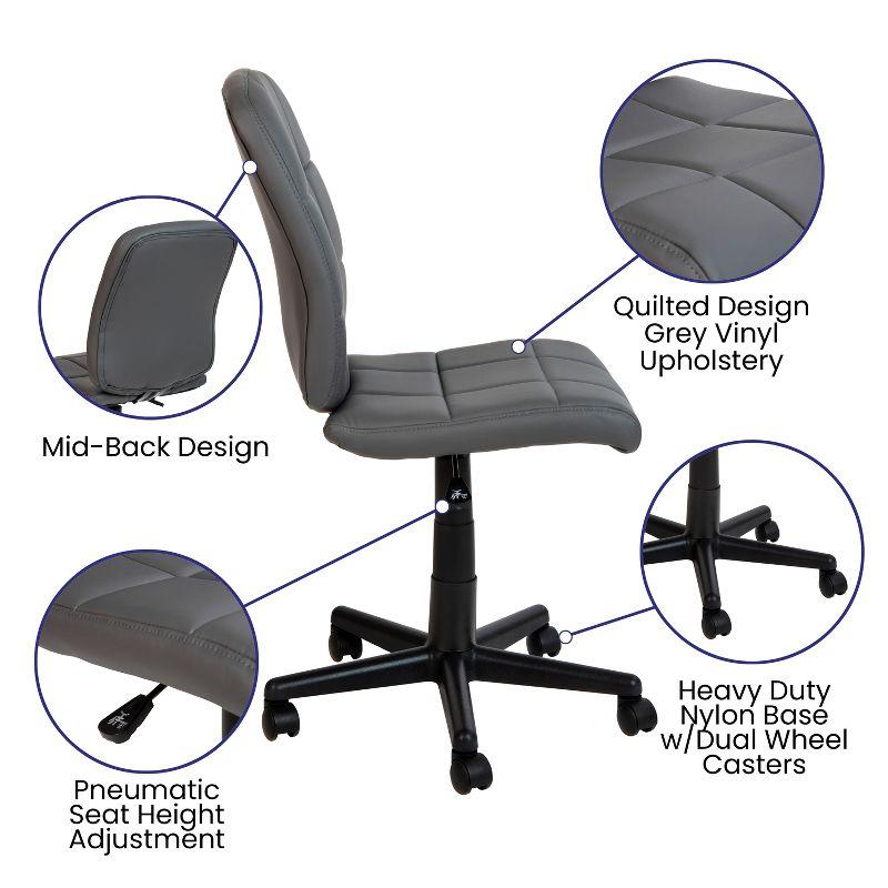 Sleek Modern Gray Vinyl Armless Swivel Task Chair