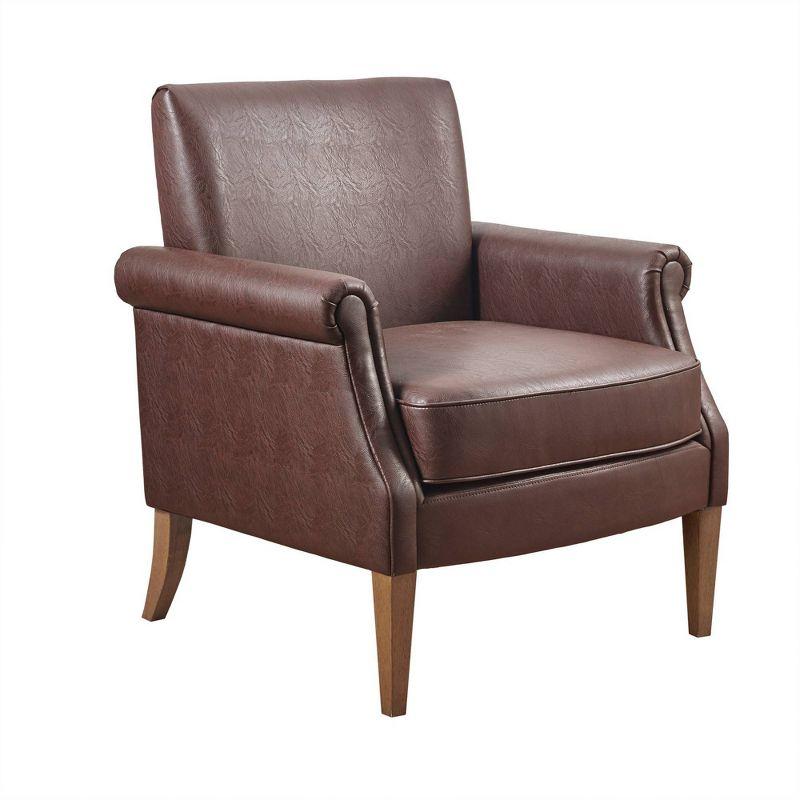 Brown Faux Leather Accent Chair with Wood Legs