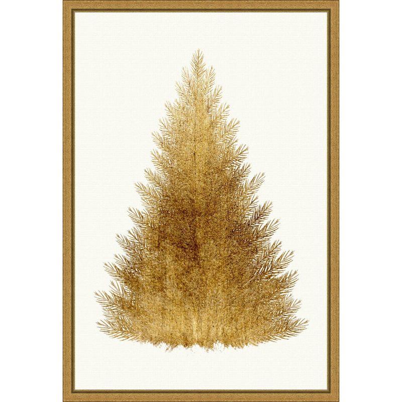 Amanti Art 16"x23" Tan Christmas Tree by Kubistika Framed Canvas Wall Art Print