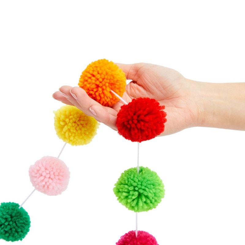 Blue Panda Rainbow Pom Pom Garland, 10 Ft, 24 Wool Balls in 5 Colors, Colorful Garland for Birthday & Party Decor