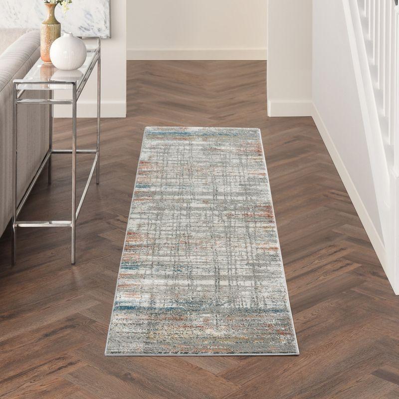 Abstract Mineral Tones 26'' Hand-Knotted Gray Synthetic Area Rug