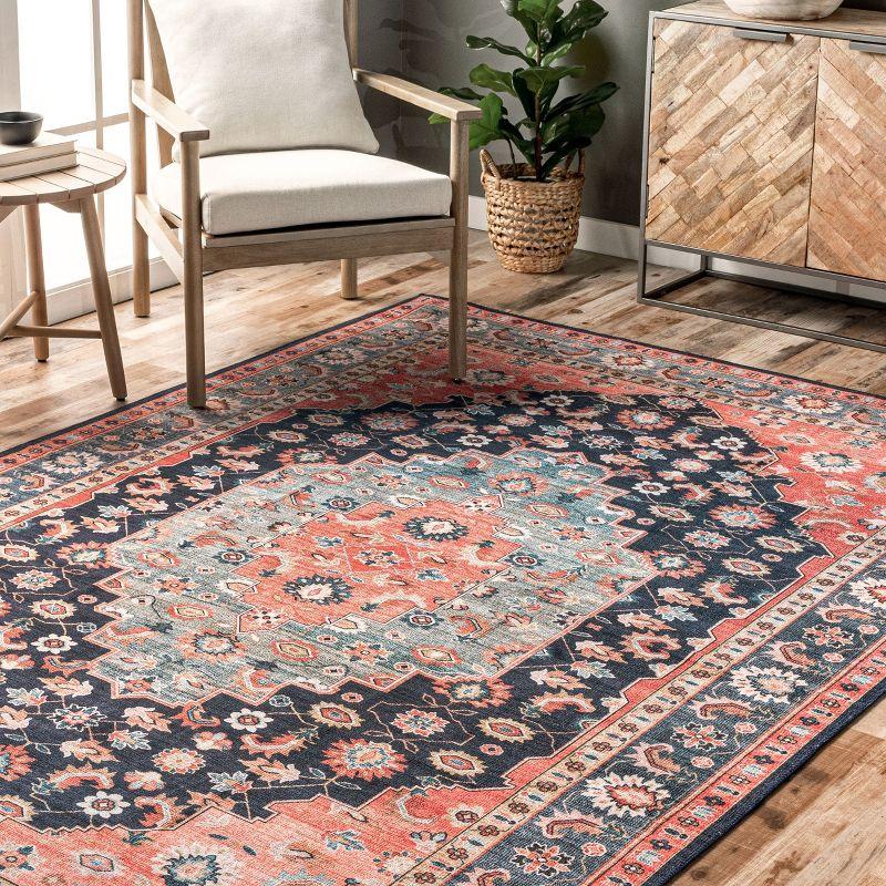 Nuloom Francis Persian Medallion Machine Washable Indoor Area Rug Blue 4' x 6'