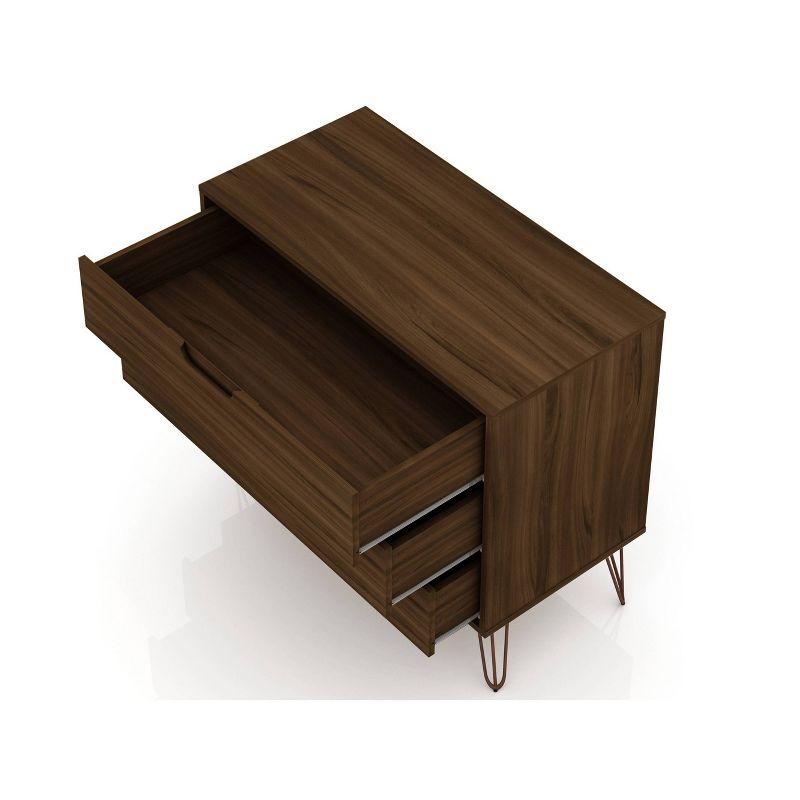 Manhattan Comfort Rockefeller Dresser Brown - Manhattan Comfort: MDF Composite Frame, 3-Drawer Storage for Bedroom, Assembly Required