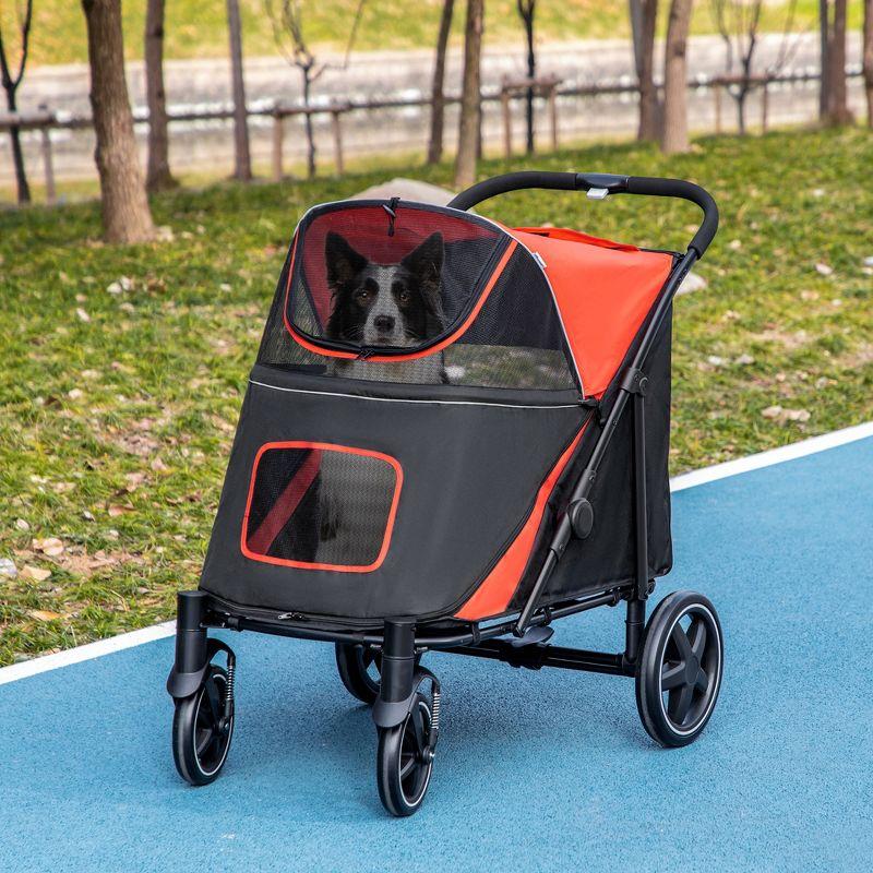 PawHut One-Click Foldable Large Doggy Stroller for Medium Dogs & Large Dogs, Pet Stroller with Storage, Dog Accessories, Dog Walking Stroller