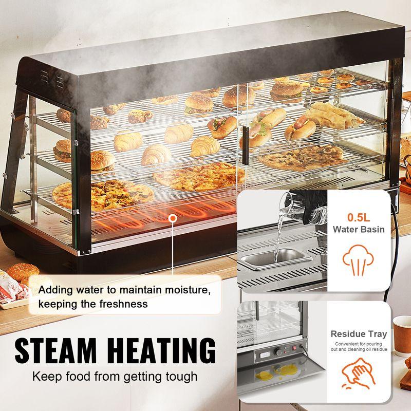 VEVOR 3-Tier Commercial Food Warmer Display, 1500W Food Display Warmer with Light, Adjustable Shelf and Temperature Display, Steam Heating, 180L